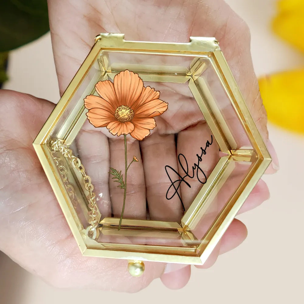 Gift For Yourself, Gift For Women - Birth Month Flowers Bloom Where You're Planted - Personalized Glass Jewelry Box
