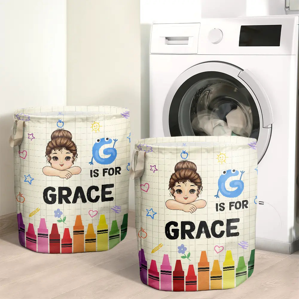 Gift For Grandkids,Gift For Kids,Happy - Alphabet Crayon Kid - Personalized Laundry Basket, Storage Basket