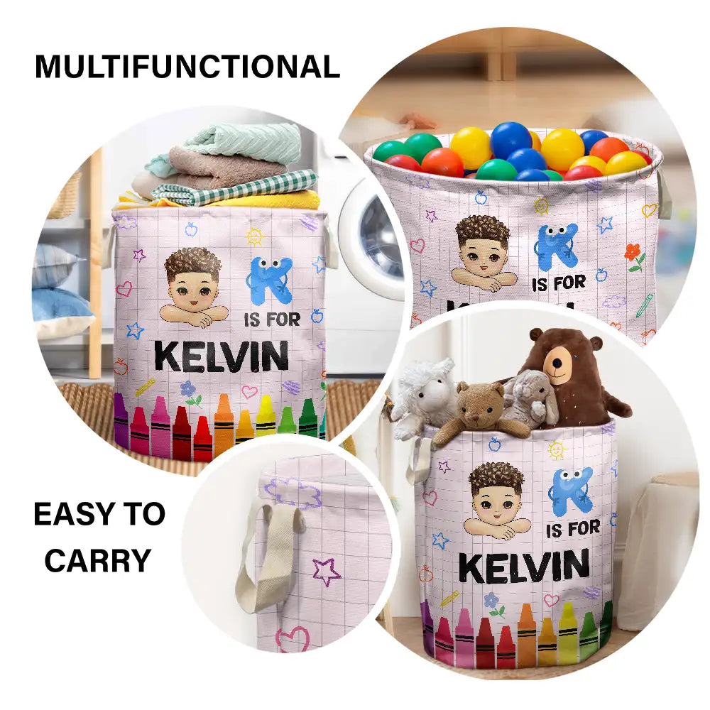 Gift For Grandkids,Gift For Kids,Happy - Alphabet Crayon Kid - Personalized Laundry Basket, Storage Basket
