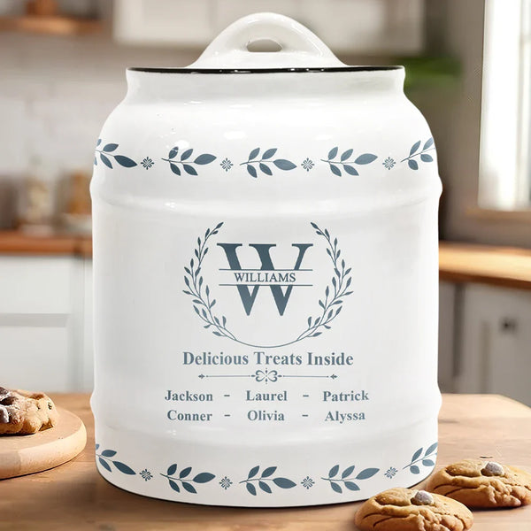 Family,Love - Monogram Family Delicious Treats Inside - Personalized Cookie Jar