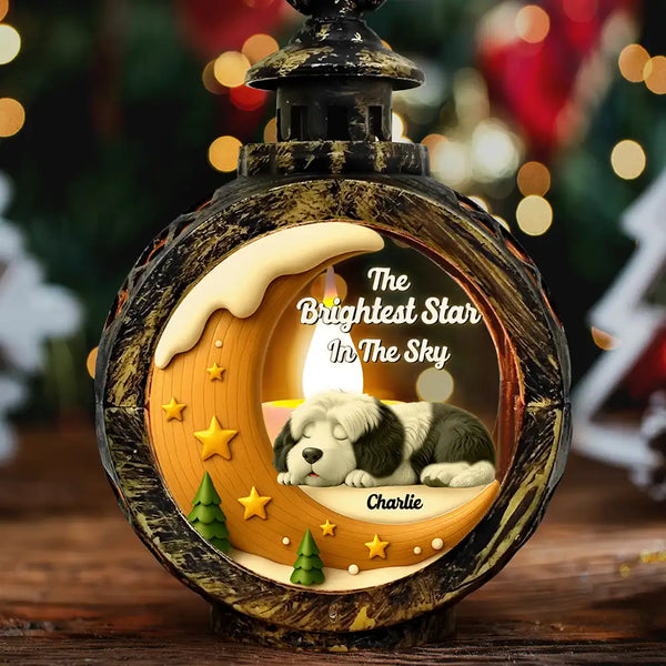Christmas,Dog Lovers,Memorial,Sad - The Brightest Star In The Sky Dog Memorial - Personalized Candlelight Lantern Ornament