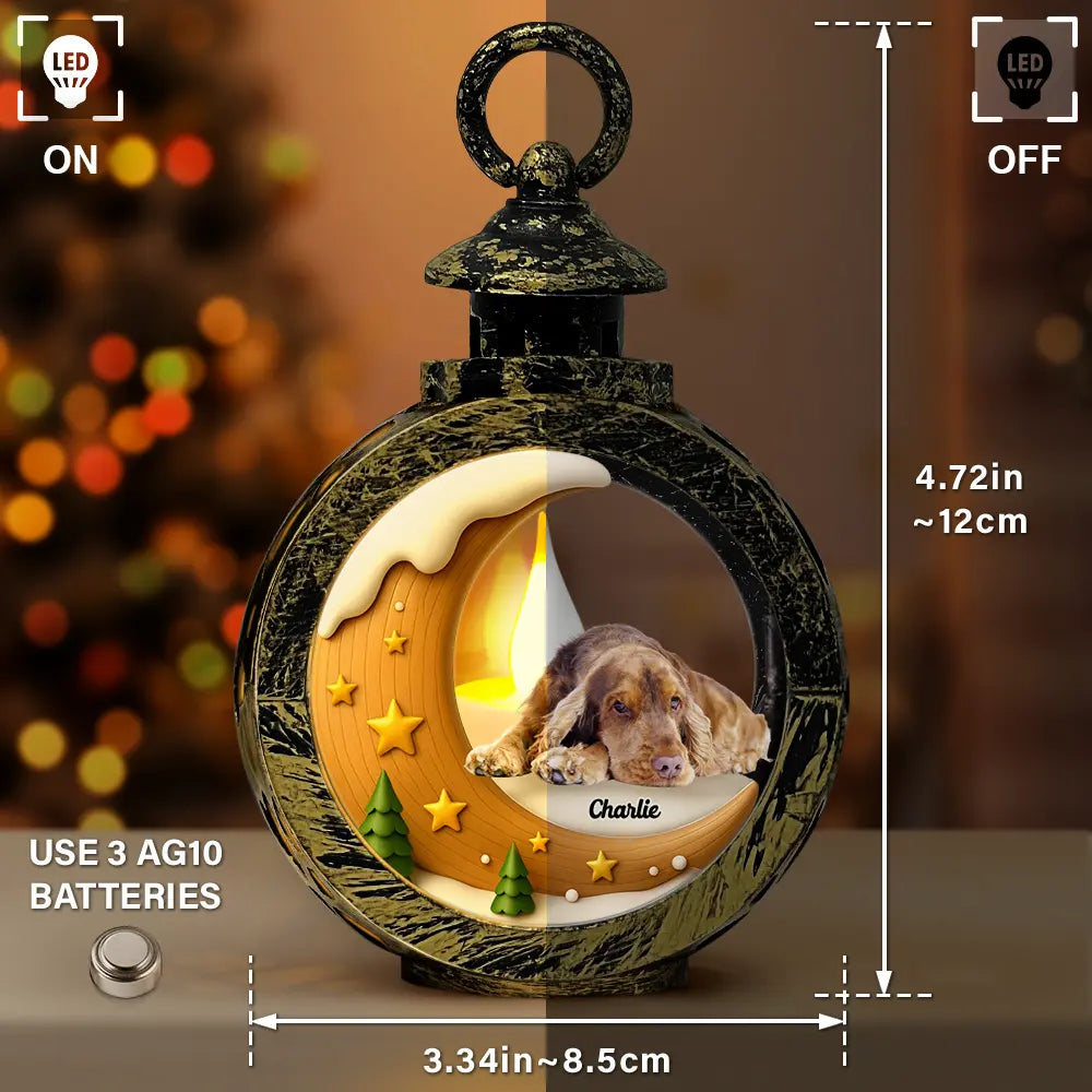 Christmas,Dog Lovers,Memorial,Sad,Cat Lovers,Pet Lovers - Custom Photo I Love You To The Moon Pet Memorial - Personalized Candlelight Lantern Ornament