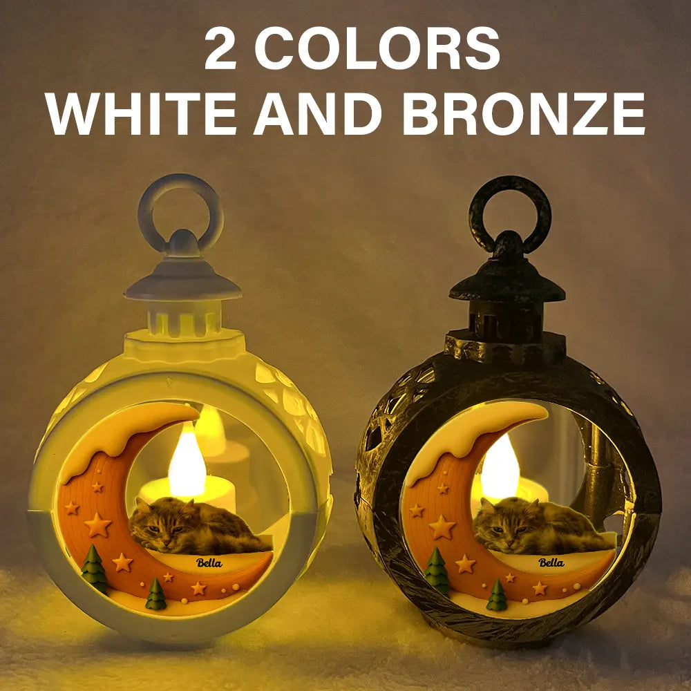 Christmas,Dog Lovers,Memorial,Sad,Cat Lovers,Pet Lovers - Custom Photo I Love You To The Moon Pet Memorial - Personalized Candlelight Lantern Ornament