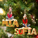 Christmas,Family,Happy - Custom Photo Christmas Pattern Effects With Names - Personalized Custom Shaped Wooden Ornament