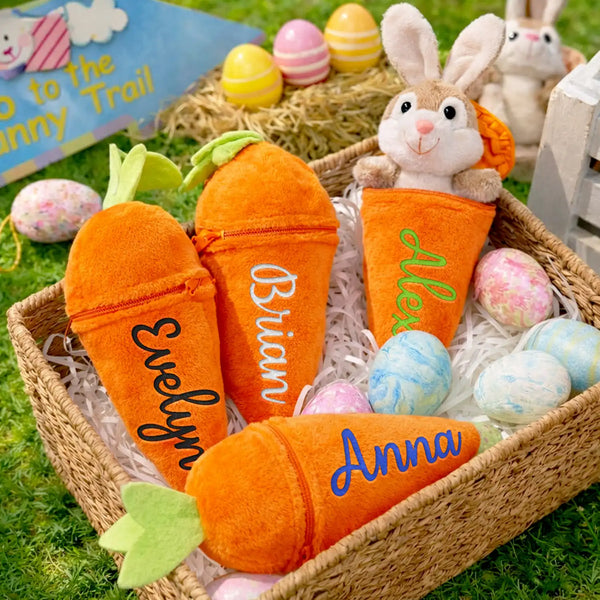 Easter,Non-Eng,Gift For Kids,Gift For Grandkids,Grandma - Grandkids,Grandpa - Grandkids,Dad - Children,Mom - Children,Happy - Easter Bunny Carrot With Custom Name - Personalized Plush Reversible Carrot Bunny Keychain