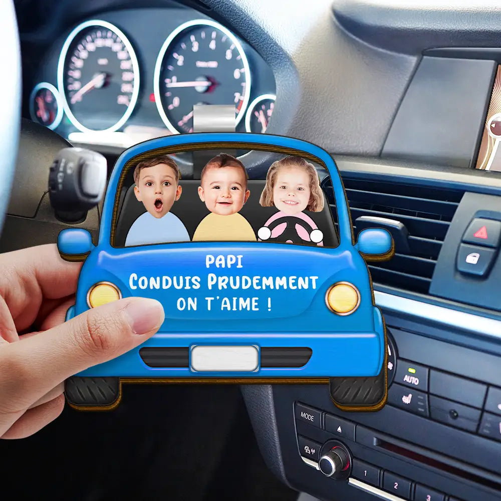 Gift For Husband,Parents,Gift For Yourself,Gift For Men,Gift For Grandpa,Gift For Father,French,Custom Photo,Happy,Gift For Grandparents,French,Non-Eng,Photo - Photo Personnalisable Conduis Prudemment Avec Des Enfants - Clip De Pare-Soleil De Voiture À Forme Spéciale Personnalisé