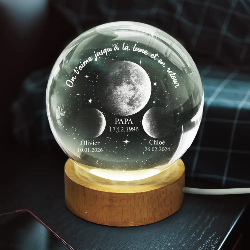 Gift For Wife,Parents,Gift For Yourself,Gift For Women,Gift For Mother,French,New Mom,New baby,Non-Eng,Moon Phase,Grateful - Phase De Lune On T’aime Jusqu’à La Lune Et En Retour - Lampe Boule En Cristal Personnalisée