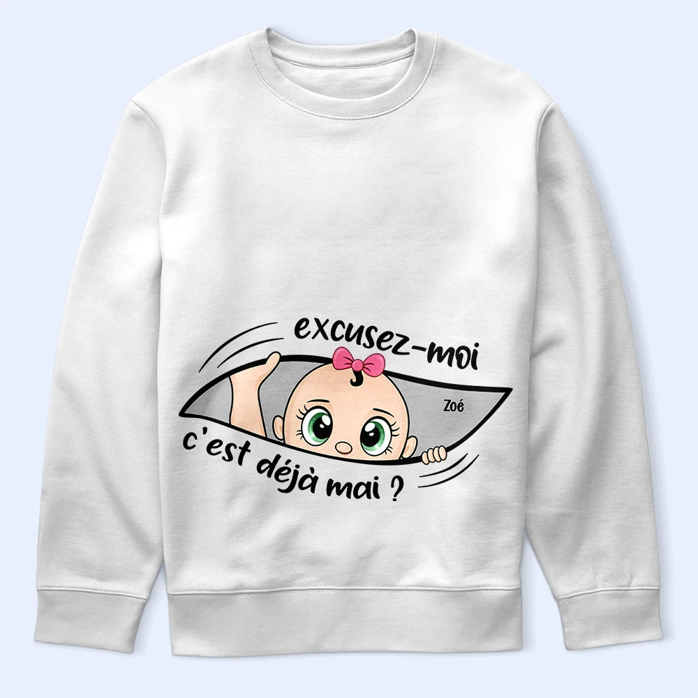 Gift For Wife,Gift For Yourself,Gift For Women,Parents,Gift For Mother,New Mom,Pregnant Mom,French,Non-Eng,Vector,Adorable - Excusez-Moi C’est Déjà L’heure - Pour Future Maman - T-Shirt Personnalisé