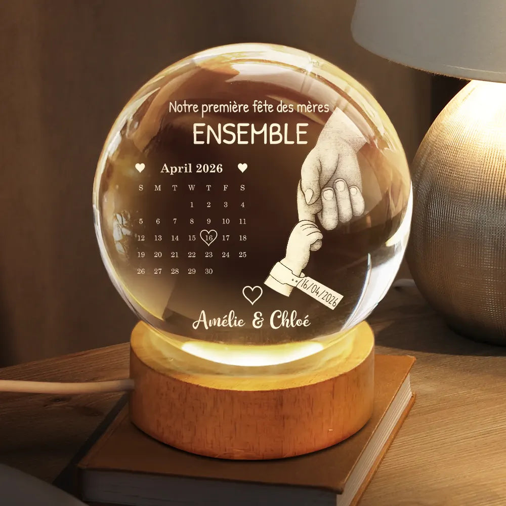Gift For Wife,Parents,Gift For Yourself,Gift For Women,Gift For Mother,French,New Mom,New baby,Non-Eng,Calendar,Adorable - Calendrier Le Jour Où Tu Es Devenue Ma Maman Papa - Lampe Boule En Cristal Personnalisée