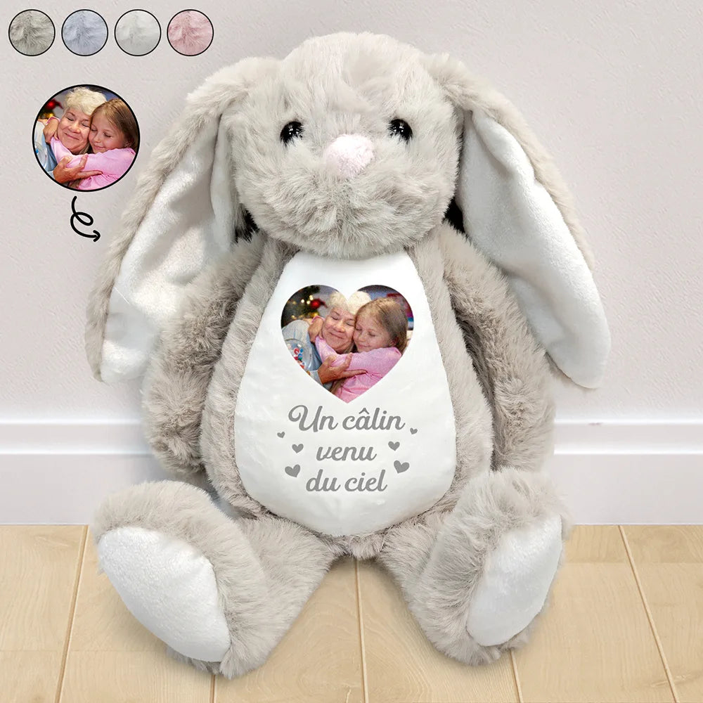 Gift For Kids,Gift For Grandkids,Gift For Daughter,Gift For Son,Memorial,French,Non-Eng,Photo,Sympathetic - Photo Personnalisable Un Câlin Venu Du Ciel - Peluche Lapin Personnalisée