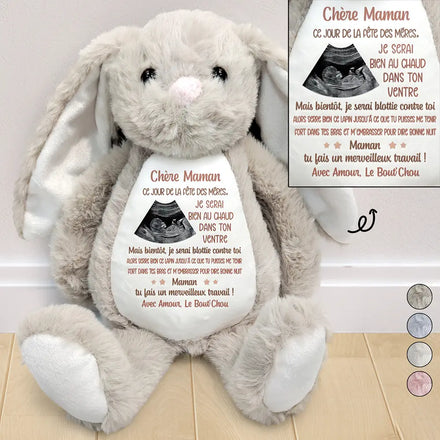 Photo Personnalisable Bien Au Chaud - Pour Future Maman - Peluche Lapin Personnalisée