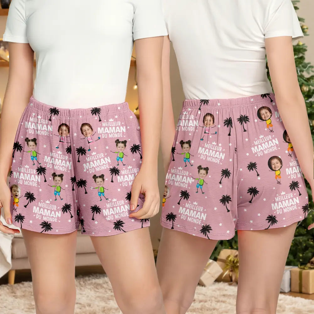 Gift For Husband,Parents,Gift For Yourself,Gift For Men,Gift For Grandpa,Gift For Father,French,Custom Photo,Happy,Gift For Grandparents,Non-Eng,Photo,Icon,Playful - Photo Personnalisable Meilleur Papa Du Monde - Short De Pyjama Personnalisé