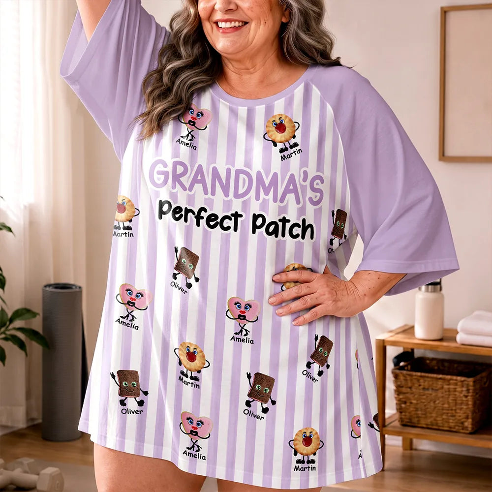Adorable,Baking,Gift For Grandma,Icon - Grandma The Perfect Batch Loving Grandkids - Personalized Oversized Sleep Tee