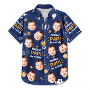 Gift For Father,Custom Photo,French,Non-Eng,Proud,Cut-Face Photo - Photo Personnalisable Meilleur Papa Du Monde Motif Trophée - Chemise Hawaïenne Personnalisée