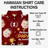 Gift For Father,Custom Photo,French,Non-Eng,Proud,Cut-Face Photo - Photo Personnalisable Meilleur Papa Du Monde Motif Trophée - Chemise Hawaïenne Personnalisée