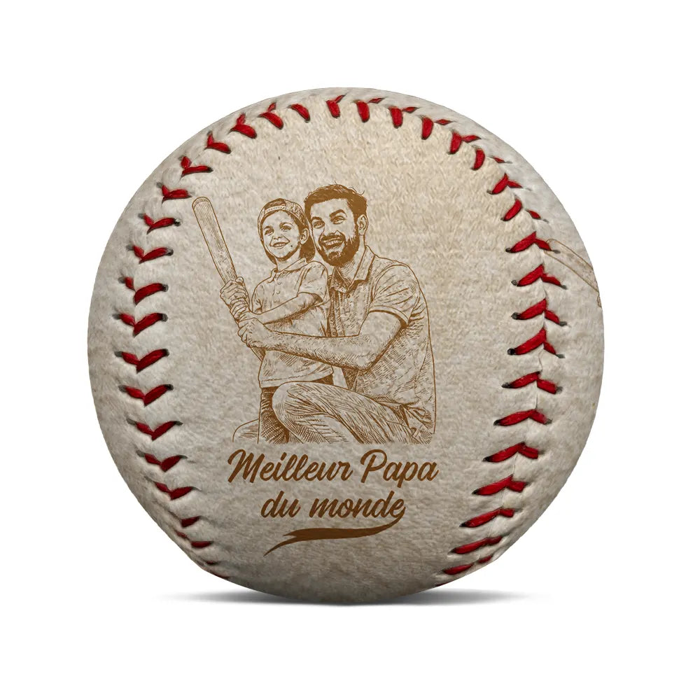 Baseball,Custom Photo,Art Design,French,Gift For Father,Sport Dad,Non-Eng,Proud,Photo - Pencil Sketch - Remove BG - Photo Personnalisée Croquis Au Crayon Meilleur Papa Du Monde - Baseball, Softball Personnalisés