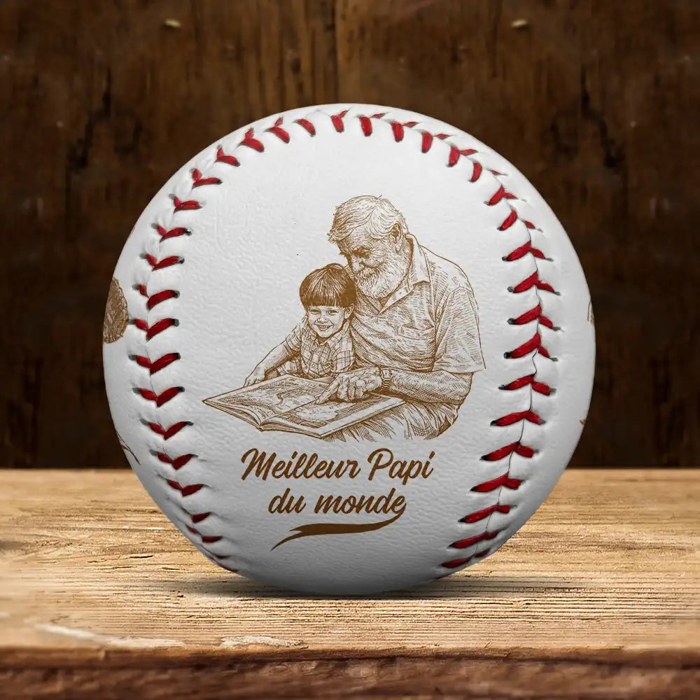 Baseball,Custom Photo,Art Design,French,Gift For Father,Sport Dad,Non-Eng,Proud,Photo - Pencil Sketch - Remove BG - Photo Personnalisée Croquis Au Crayon Meilleur Papa Du Monde - Baseball, Softball Personnalisés