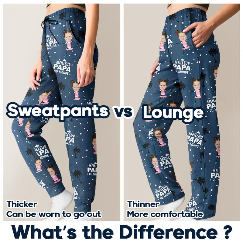 Custom Photo,French,Family,Non-Eng,Playful,Cut-Face Photo - Photo Personnalisable Meilleur Papa Maman Du Monde - Pantalon De Pyjama Personnalisé Pour Enfant