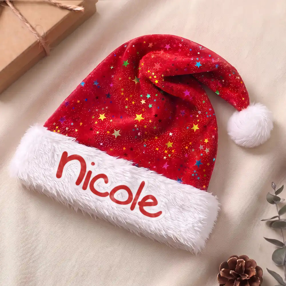 Christmas,Custom Text,Family,Happy - Christmas Party Gift For Family, Best Friend, Brother, Sister - Personalized Glitter Effect Santa Hat