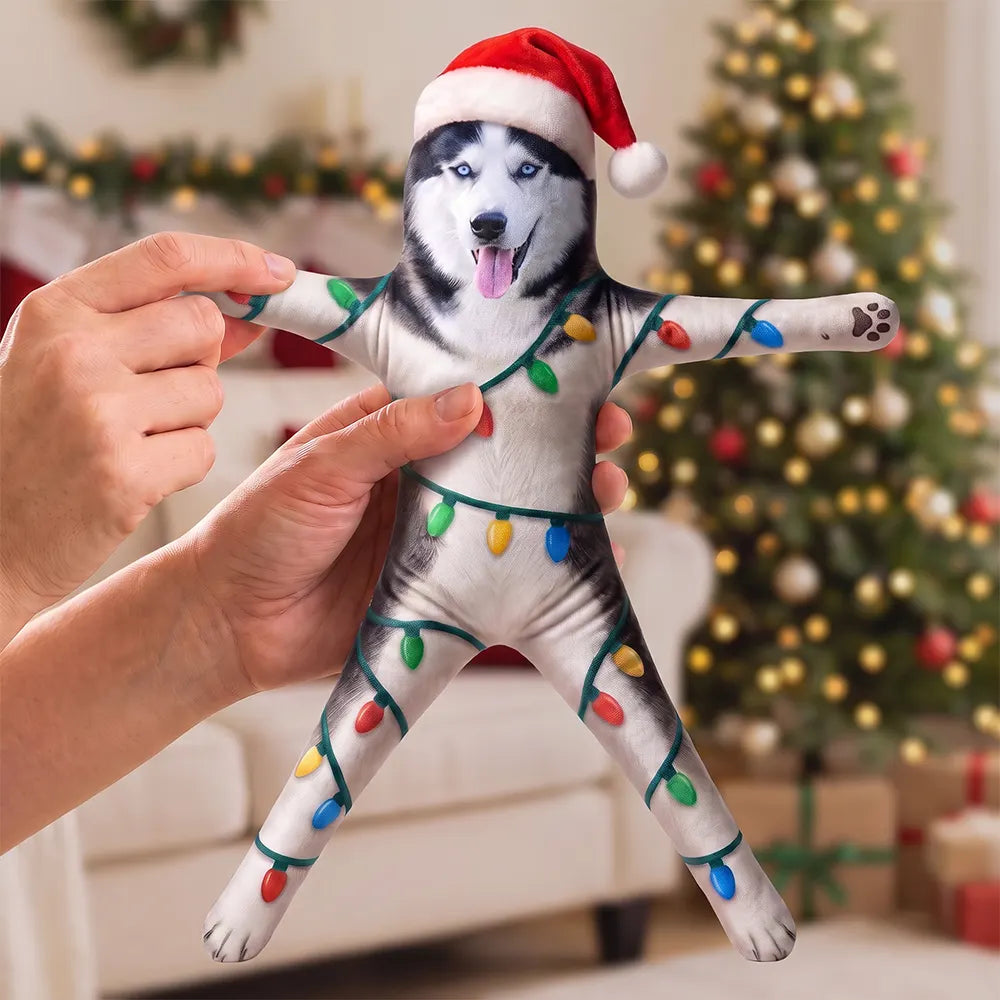 Art Design, Christmas, Custom Photo, Humorous, Pet Lovers, Photo - Christmas Poseable Body Doll - Funny Gift For Dog Mom, Dad, Cat Lover - Personalized Custom Photo Christmas Pet Squishy Toy Poseable Plush Doll