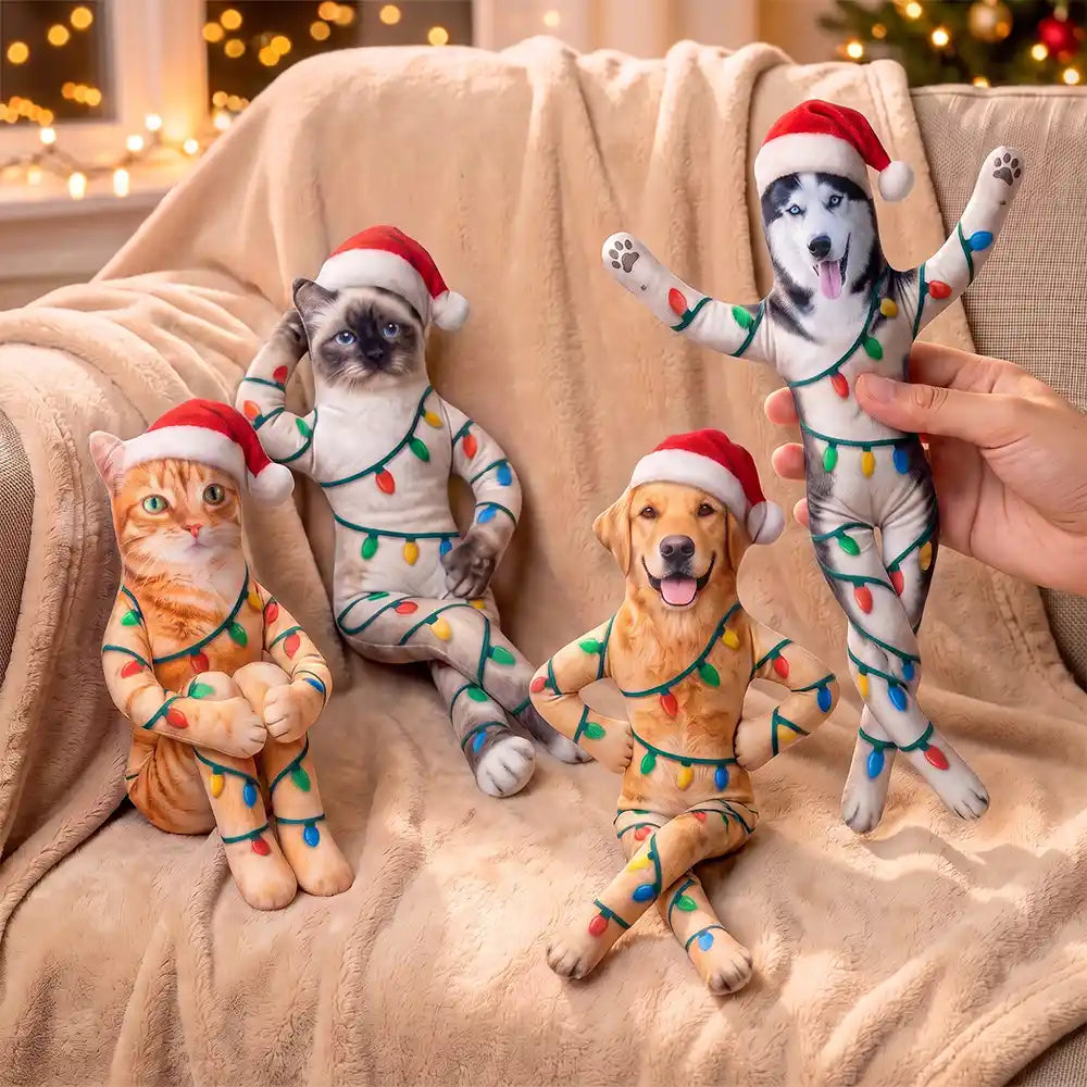 Art Design, Christmas, Custom Photo, Humorous, Pet Lovers, Photo - Christmas Poseable Body Doll - Funny Gift For Dog Mom, Dad, Cat Lover - Personalized Custom Photo Christmas Pet Squishy Toy Poseable Plush Doll