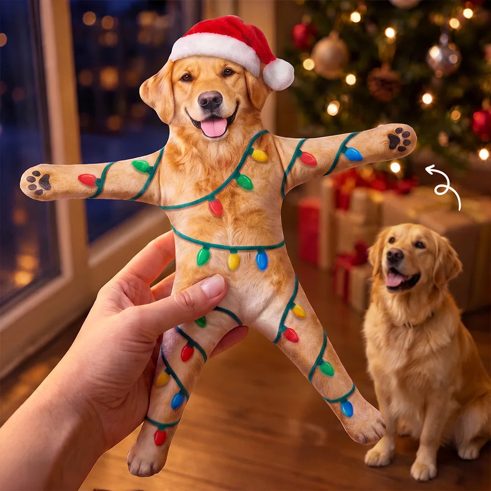 Funny Gift For Dog Mom, Dad, Cat Lover - Personalized Custom Photo Christmas Pet Squishy Toy Poseable Plush Doll