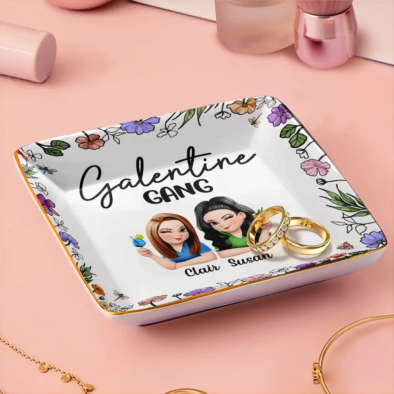 Gift For Bestie,Funny - Galentine Gang 3D Effect Turban Bestie - Personalized Ring Dish