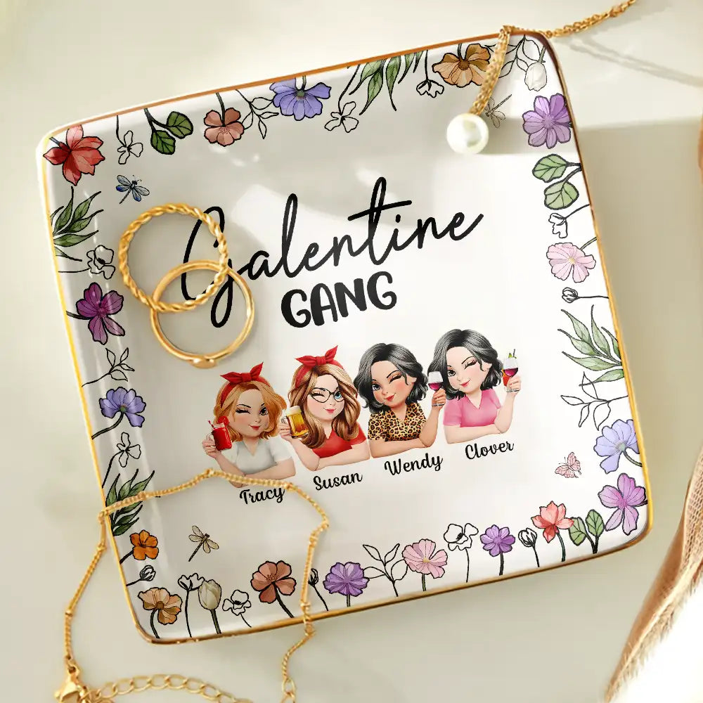Gift For Bestie,Funny - Galentine Gang 3D Effect Turban Bestie - Personalized Ring Dish