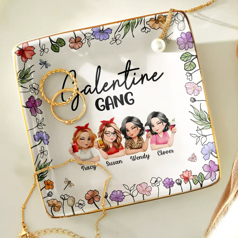 Gift For Bestie,Funny - Galentine Gang 3D Effect Turban Bestie - Personalized Ring Dish