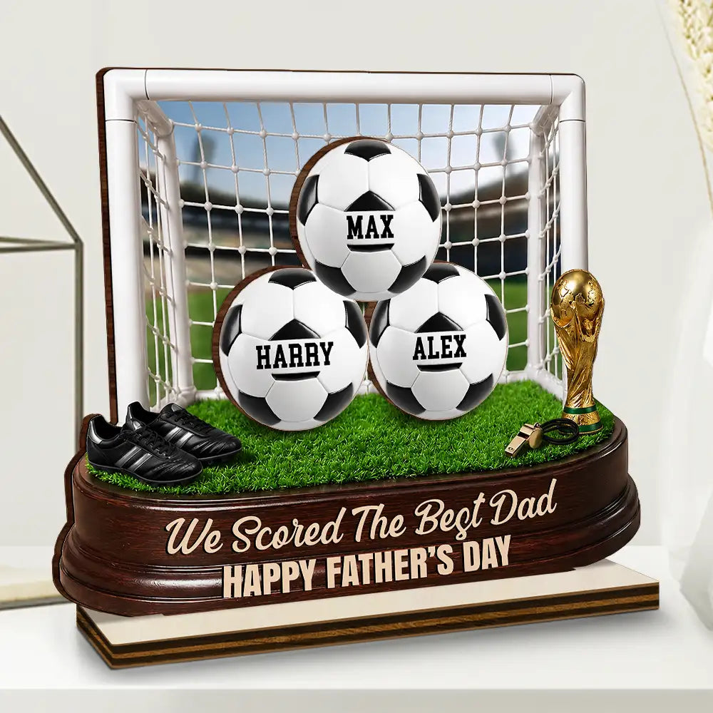 Gift For Father,Top Market,Football (Soccer),Confident,Icon - Game Day We Scored The Best Dad - Personalized Custom Shaped Wooden Plaque