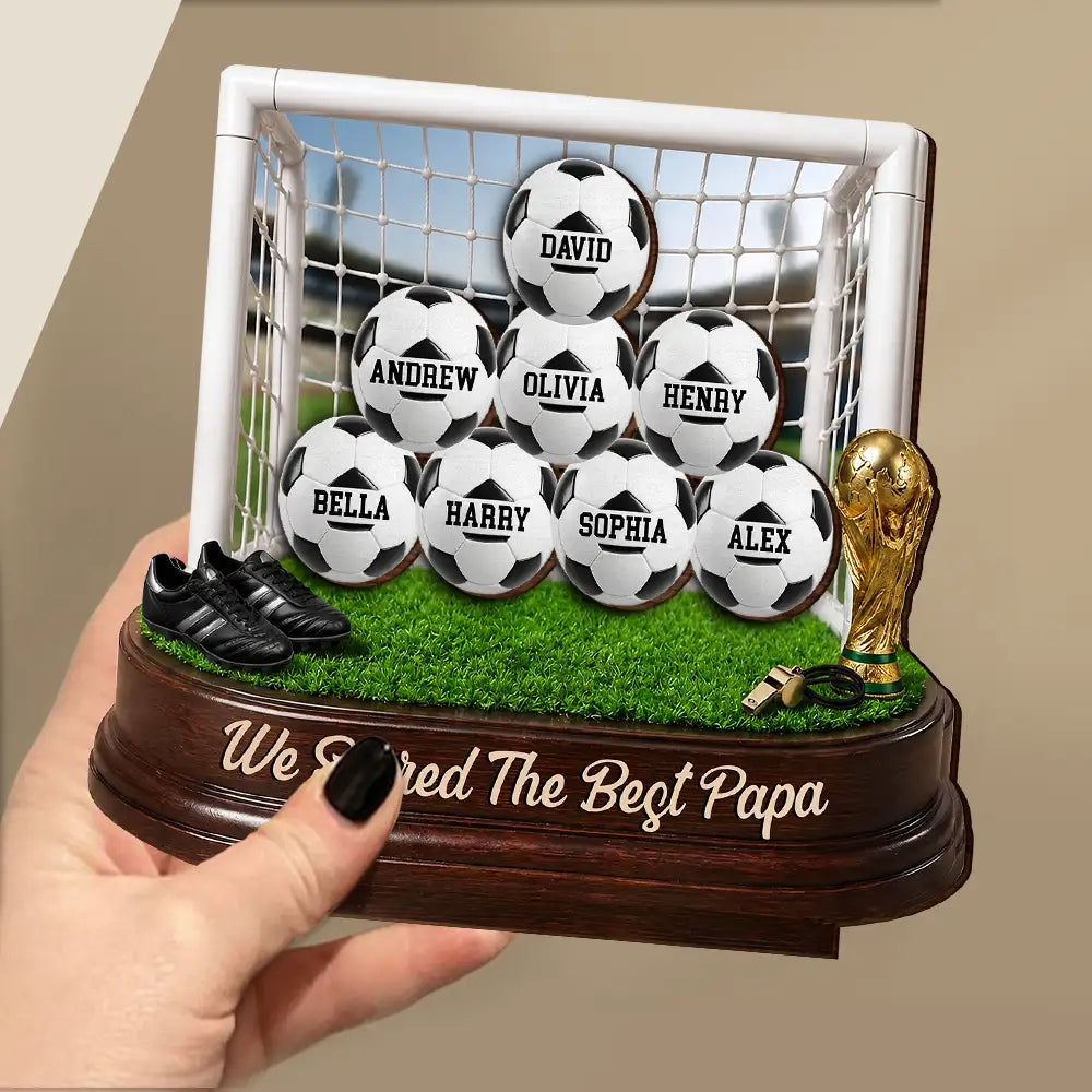 Gift For Father,Top Market,Football (Soccer),Confident,Icon - Game Day We Scored The Best Dad - Personalized Custom Shaped Wooden Plaque