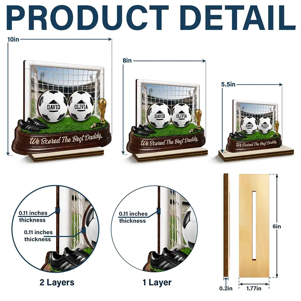 Gift For Father,Top Market,Football (Soccer),Confident,Icon - Game Day We Scored The Best Dad - Personalized Custom Shaped Wooden Plaque
