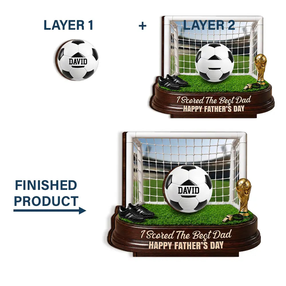 Gift For Father,Top Market,Football (Soccer),Confident,Icon - Game Day We Scored The Best Dad - Personalized Custom Shaped Wooden Plaque