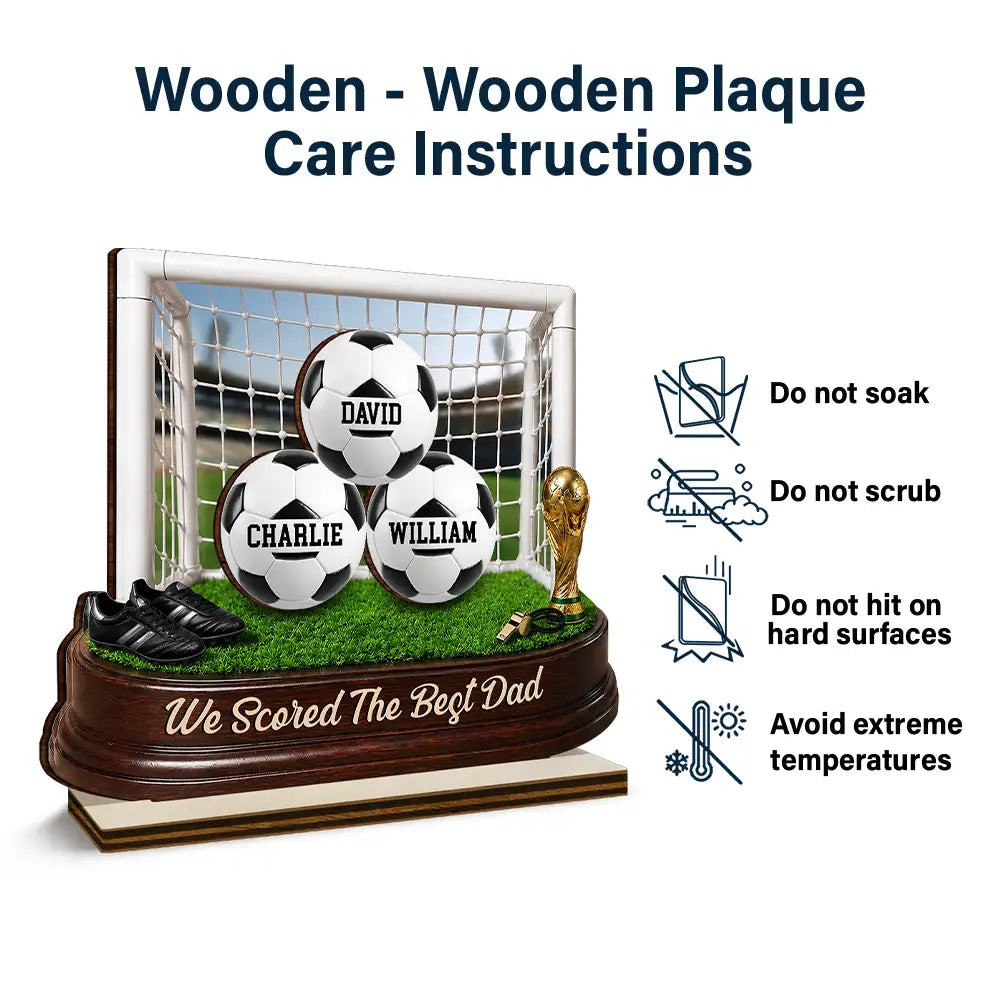 Gift For Father,Top Market,Football (Soccer),Confident,Icon - Game Day We Scored The Best Dad - Personalized Custom Shaped Wooden Plaque