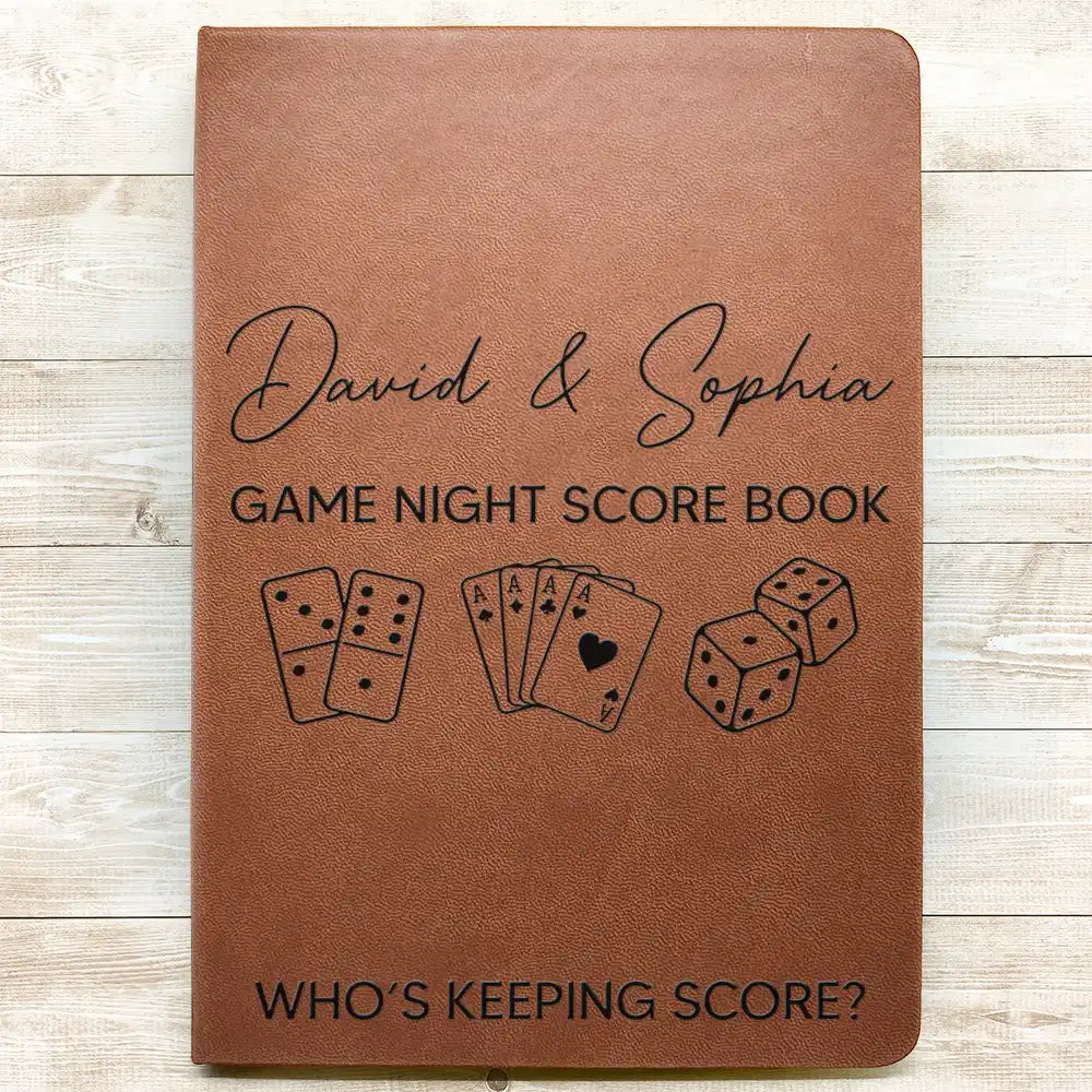 Happy,Funny,Family,Gift For Couples,Top Market - Game Night Score Book Who's Keeping Score - Personalized Leather Journal