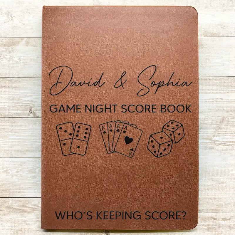 Happy,Funny,Family,Gift For Couples,Top Market - Game Night Score Book Who's Keeping Score - Personalized Leather Journal