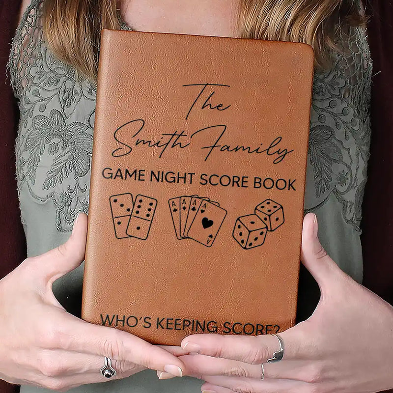Happy,Funny,Family,Gift For Couples,Top Market - Game Night Score Book Who's Keeping Score - Personalized Leather Journal