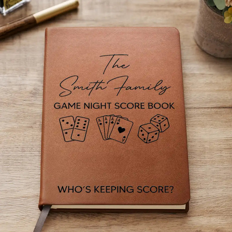 Happy,Funny,Family,Gift For Couples,Top Market - Game Night Score Book Who's Keeping Score - Personalized Leather Journal