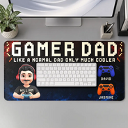 Gift For Father,Gaming,Dad - Children,Non-Eng,Vector,Humorous - Gamer Dad Only Much Cooler - Personalized Leather Desk Mat
