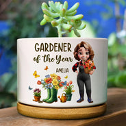 Gardening, Happy, Gift For Women - Gardener Of The Year - Personalized Ceramic Plant Pot