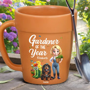 Gardening,Gift For Yourself,Gift For Women,Summer,Happy - Gardener Of The Year With Dogs - Personalized Plant Pot Ceramic Mug