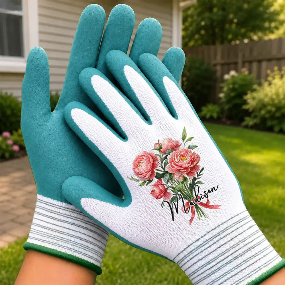 Confident,Gardening,Gift For Mother,Gifts For Her,Icon,Top Market - Gardener, Garden Lover Gift For Mom, Sister, Women - Personalized Birth Month Flower Coated Grip Gardening Gloves