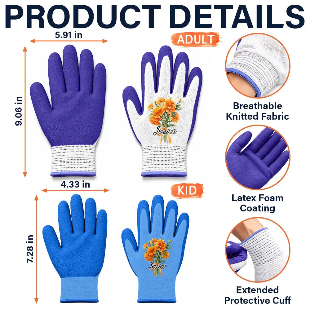 Confident,Gardening,Gift For Mother,Gifts For Her,Icon,Top Market - Gardener, Garden Lover Gift For Mom, Sister, Women - Personalized Birth Month Flower Coated Grip Gardening Gloves
