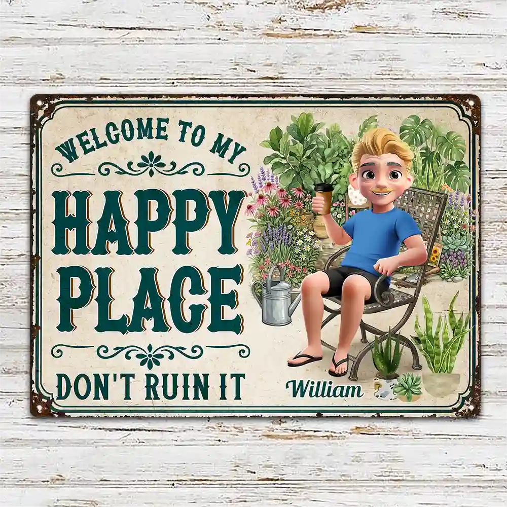 Gardening, Gift For Yourself, Gift For Women, Summer, Adorable, Vector - Gardening My Happy Place - Personalized Classic Metal Signs