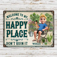 Gardening, Gift For Yourself, Gift For Women, Summer, Adorable, Vector - Gardening My Happy Place - Personalized Classic Metal Signs