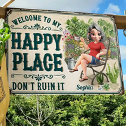 Gardening, Gift For Yourself, Gift For Women, Summer, Adorable, Vector - Gardening My Happy Place - Personalized Classic Metal Signs