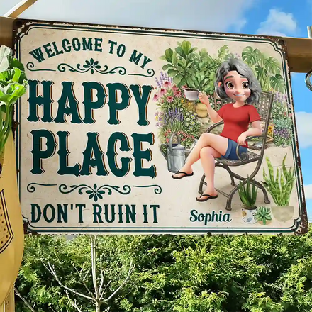 Gardening My Happy Place - Personalized Classic Metal Signs