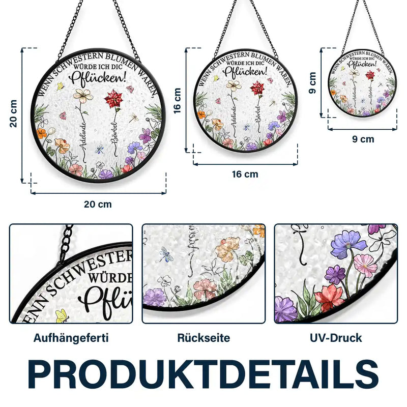 German,Non-Eng - Geburtsblumen Schwestern Besties Aus Demselben Garten - Personalisierter Buntglas-Fenster-Sonnenfänger Zum Aufhängen