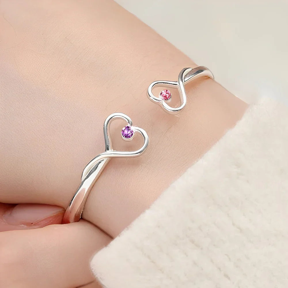 Gift For Grandma, Grandma - Grandkids, Gift For Mother, Happy - The Love Between Grandmother & Granddaughter - Personalized Gem Heart Cuff Bracelet