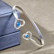 Gift For Grandma, Grandma - Grandkids, Gift For Mother, Happy - The Love Between Grandmother & Granddaughter - Personalized Gem Heart Cuff Bracelet